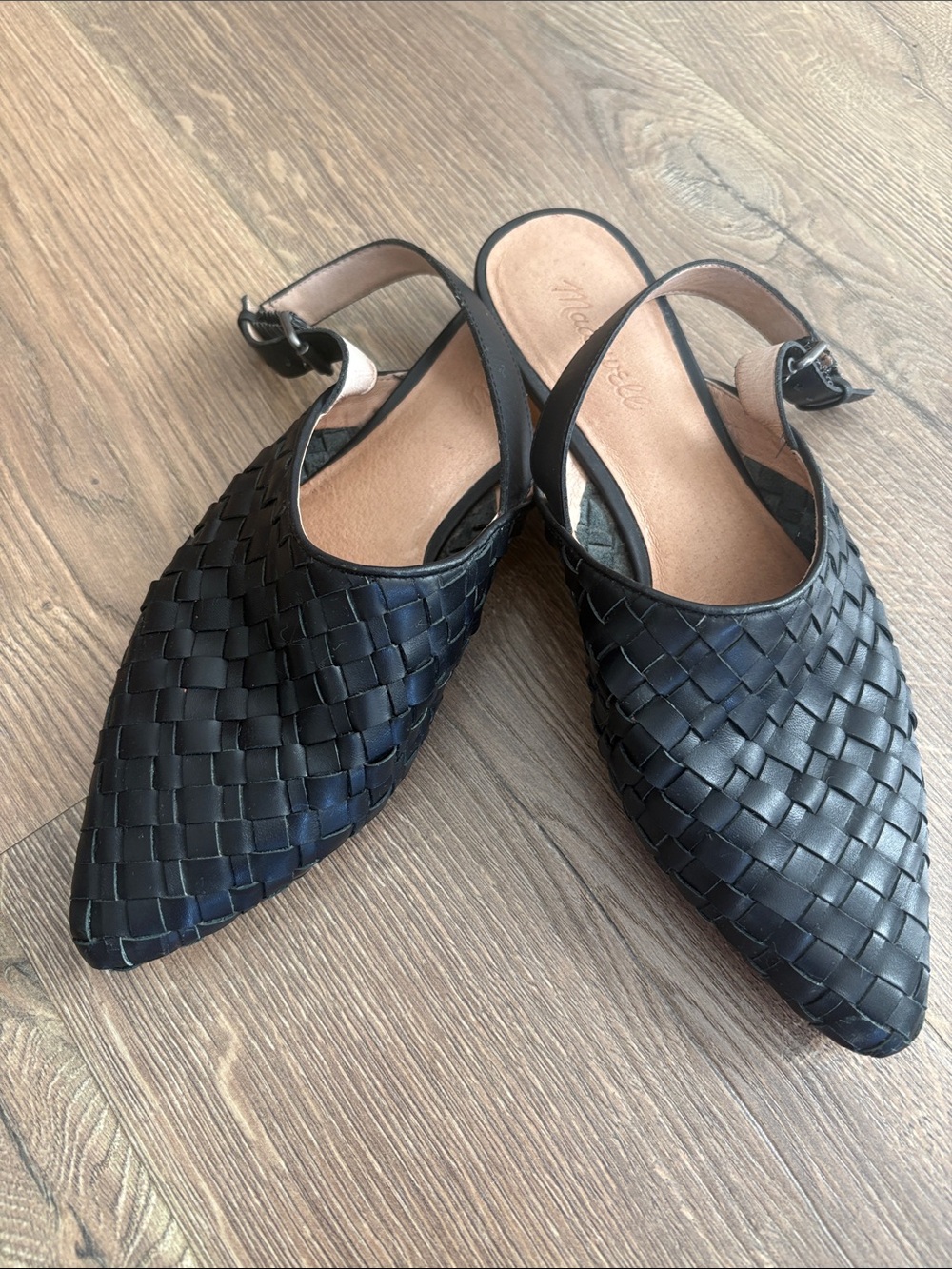 Madewell Black Woven Pointed Slingback Mules
